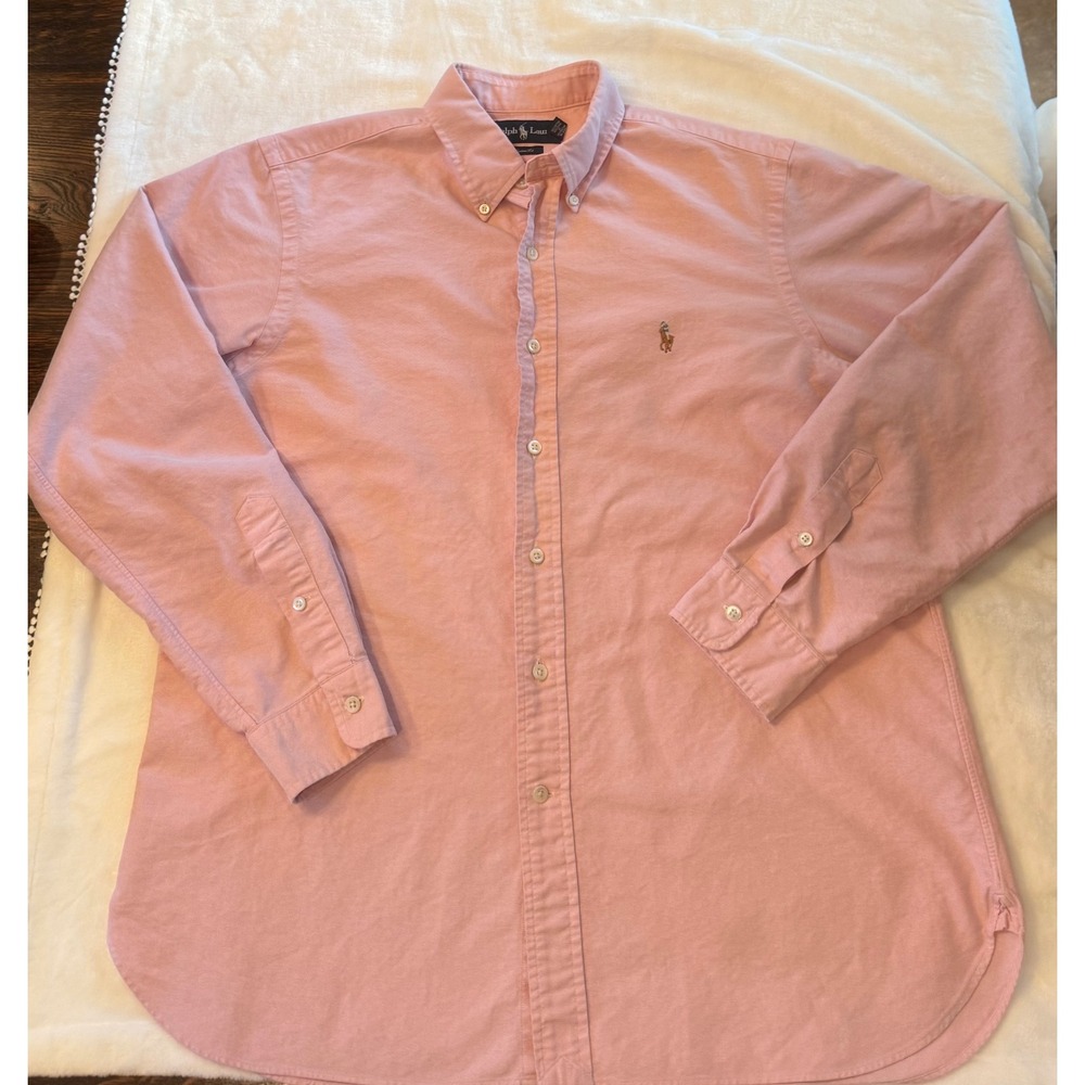 Ralph Lauren Mens Custom Fit Oxford Shirt Pink Button Down Long Sleeve 16.5 36